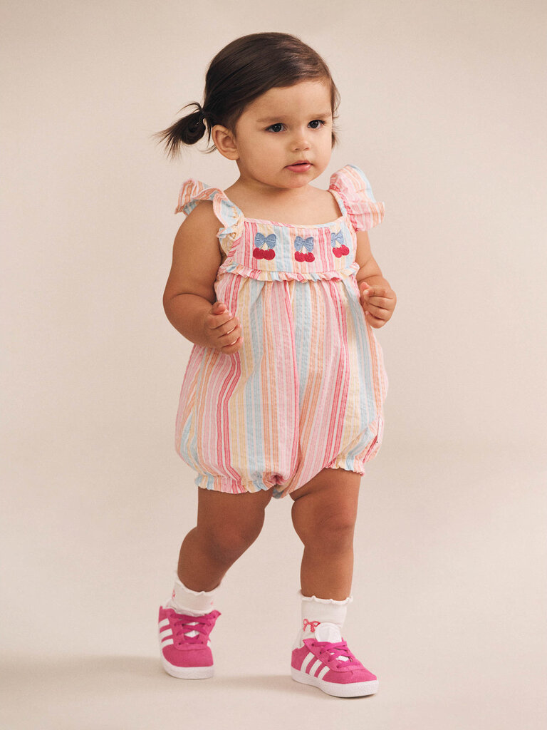 HUXBABY Vintage Rainbow Stripe Bubble Romper