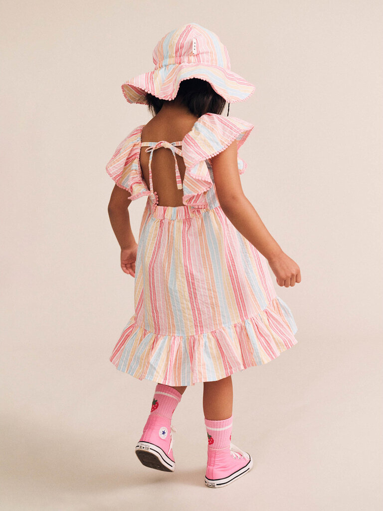 HUXBABY Vintage Rainbow Stripe Shirred Dress