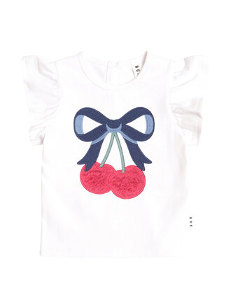 HUXBABY Cherry Bow Frill Sleeve Tee