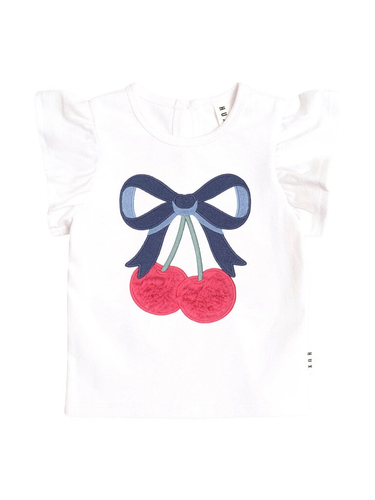 HUXBABY Cherry Bow Frill Sleeve Tee