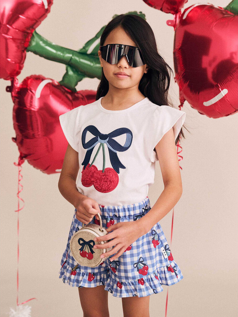 HUXBABY Cherry Bow Frill Sleeve Tee