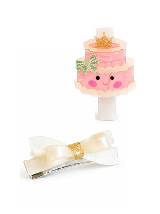 Lilies and Roses Party Cake & Satin Bow Hair Clips