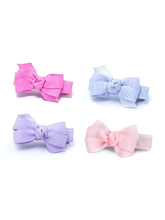 Lilies and Roses Purple Fabric Little Bows Hair Clips