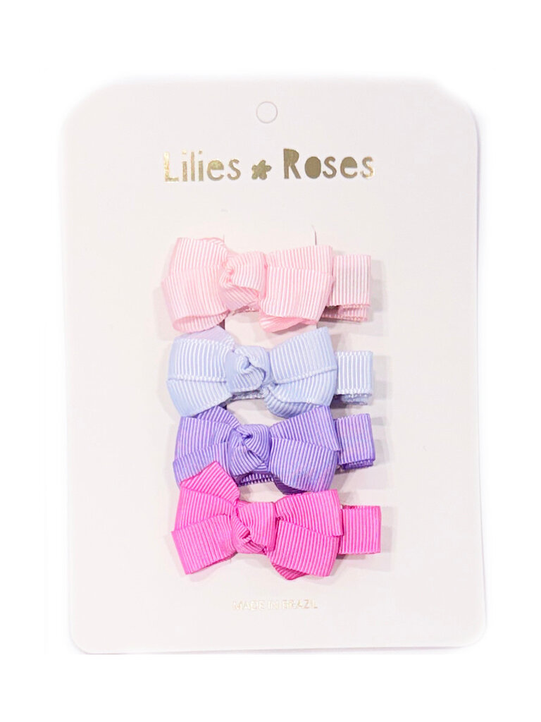 Lilies and Roses Purple Fabric Little Bows Hair Clips