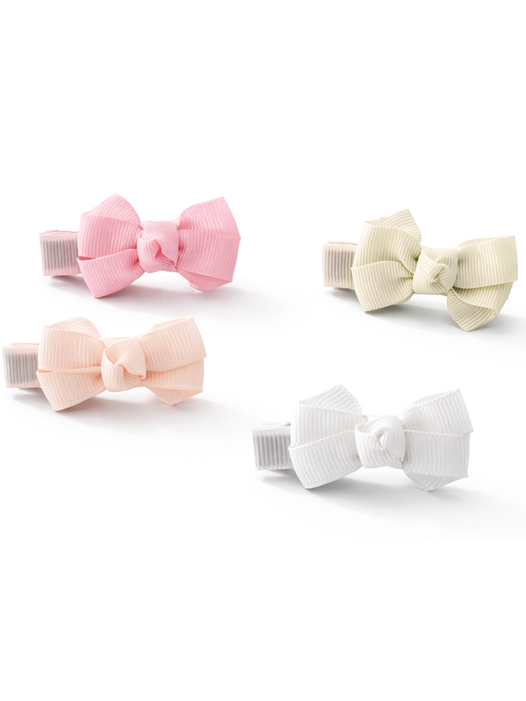 Lilies and Roses Pink Fabric Little Bows Hair Clips