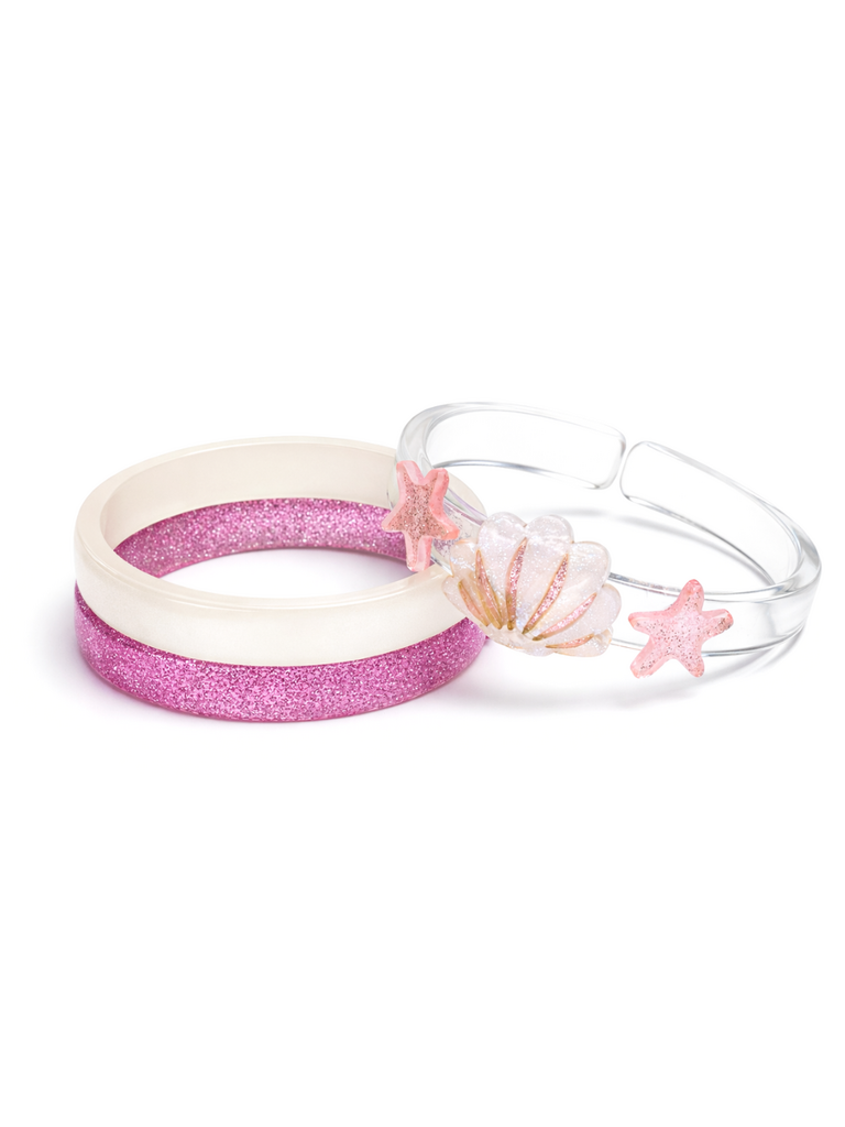 Lilies and Roses Glitter Pink Seashell Bangle Set