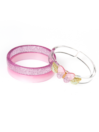 Lilies and Roses Shimmer Pink Butterflies Bangle Set