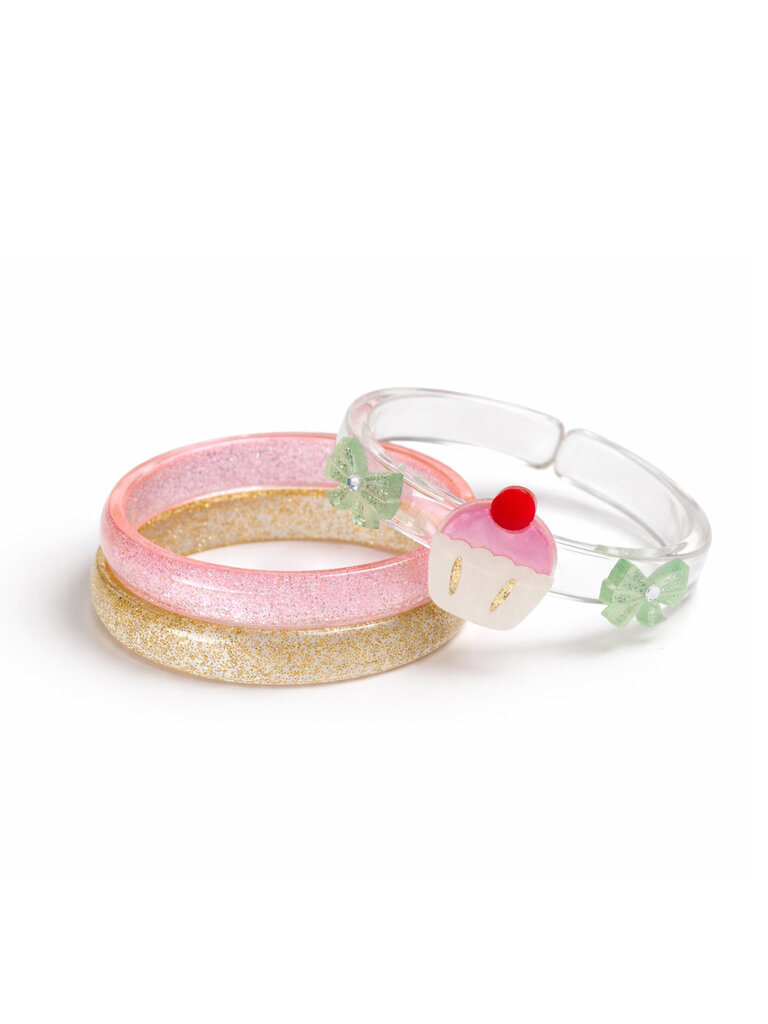 Lilies and Roses Glitter Cupcakes & Bows Bangle Set