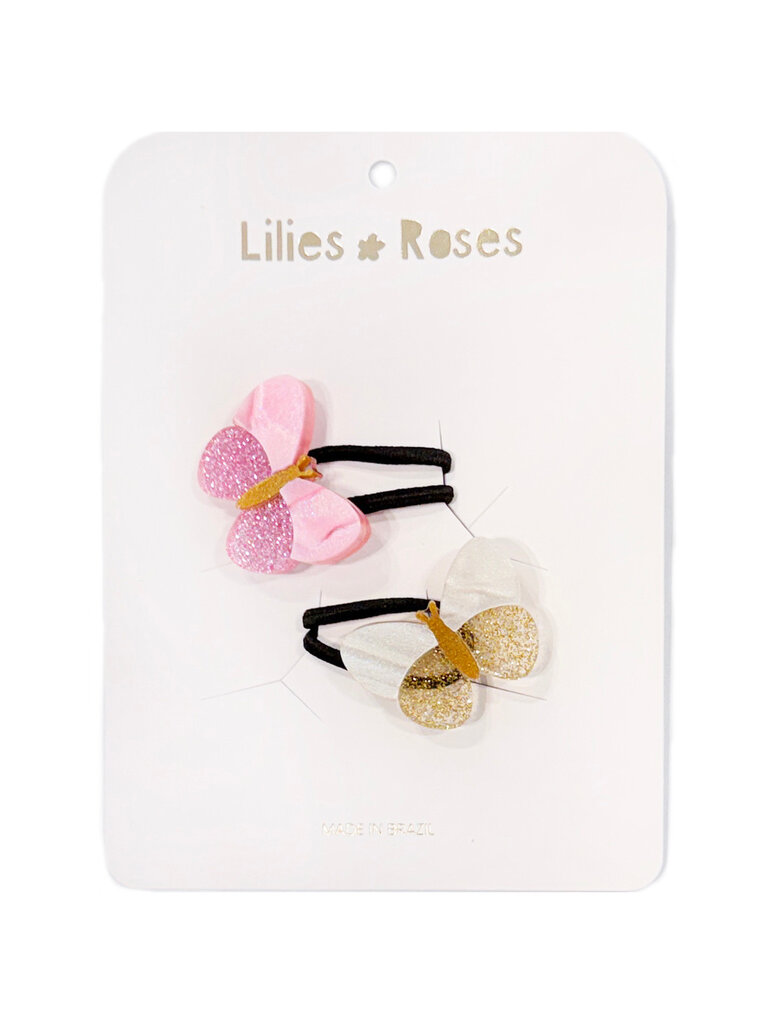 Lilies and Roses Pink and Gold Butterfly Ponytails