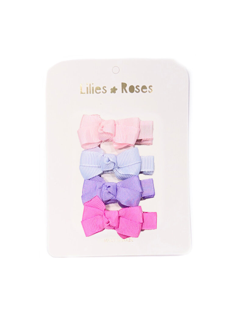Lilies and Roses Purple Fabric Little Bows Hair Clips