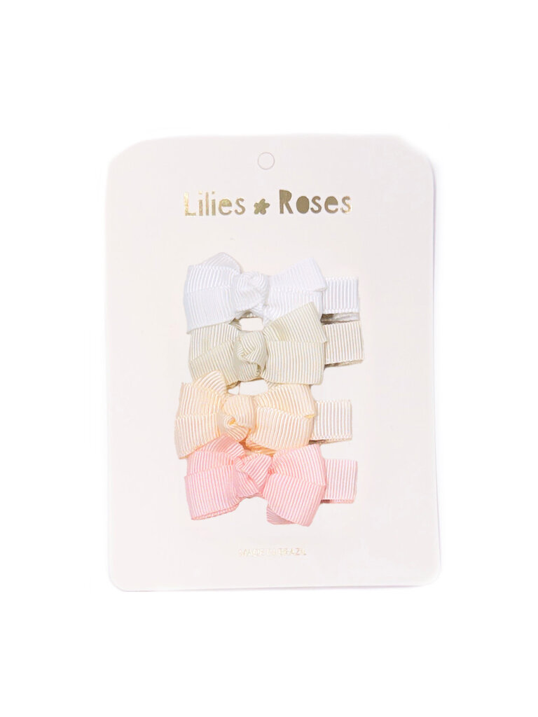 Lilies and Roses Pink Fabric Little Bows Hair Clips