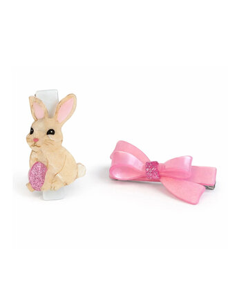 Lilies and Roses Bunny & Pink Satin Bow Hair Clips