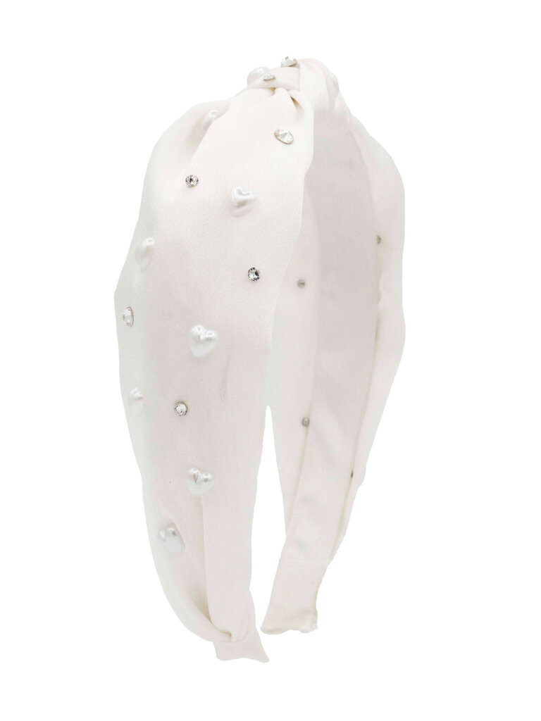 Bari Lynn Satin Pearl Hearts Crystal Headband