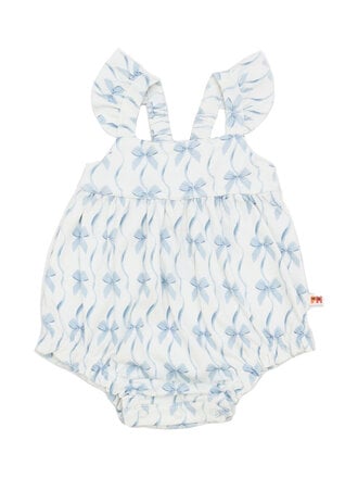 Petite Hailey Blue Bow Ruffle Bubble Romper