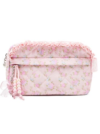 Quilted Pink Floral Pouch with Charm
