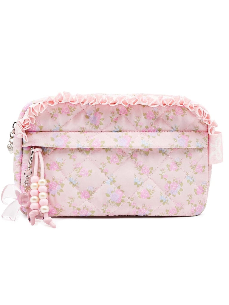 Quilted Pink Floral Pouch with Charm
