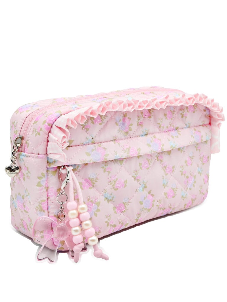 Quilted Pink Floral Pouch with Charm