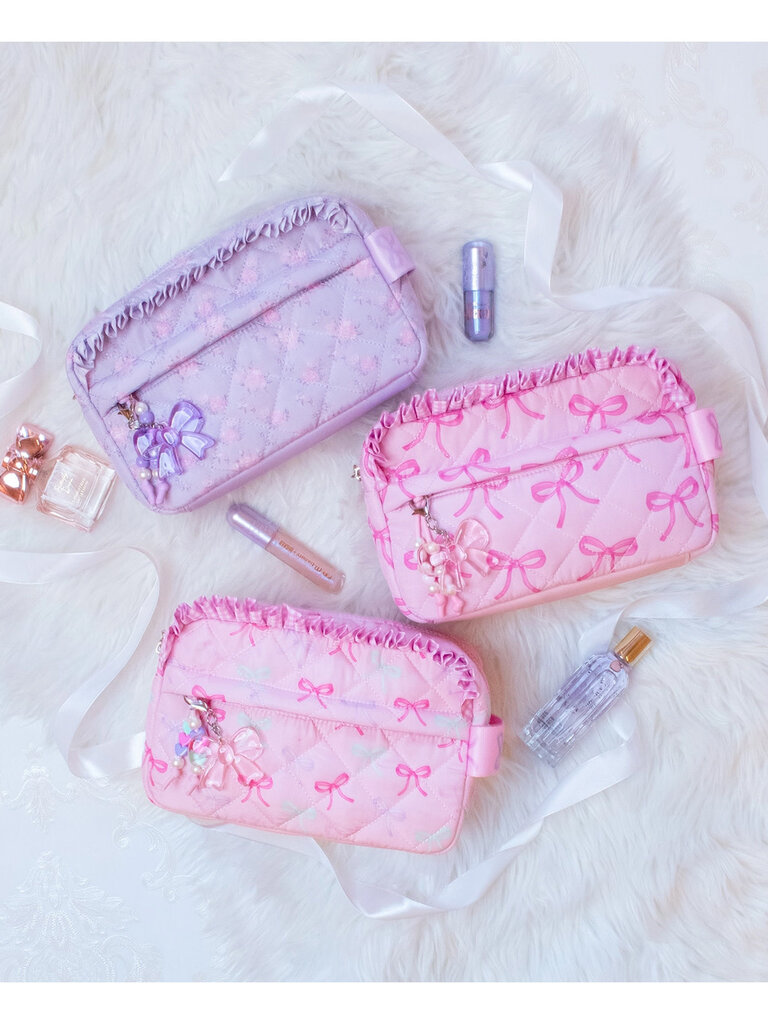 Quilted Pink Floral Pouch with Charm