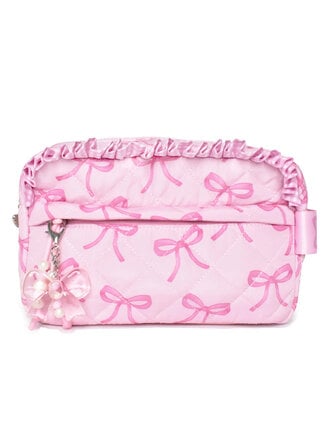Bow Charm Pearls Pink Quilted Pouch