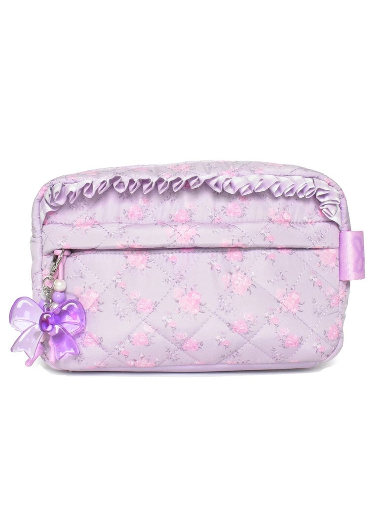 Quilted Purple Floral Pouch with Charm