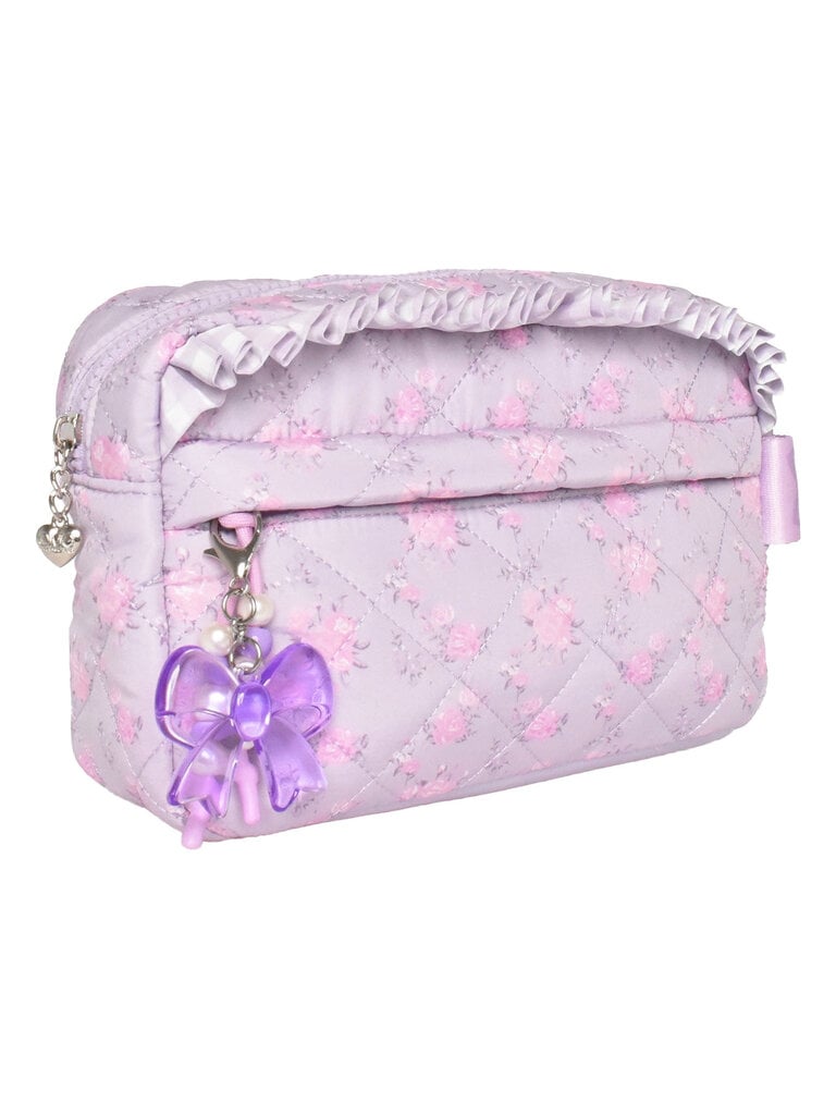 Quilted Purple Floral Pouch with Charm
