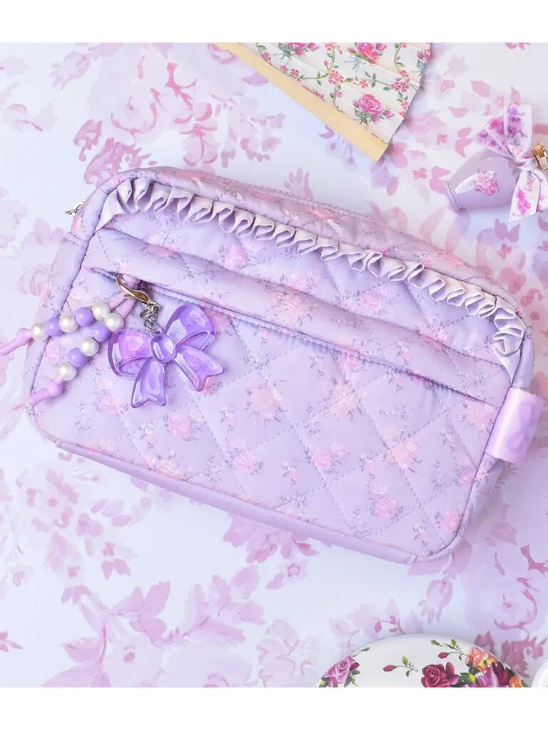Quilted Purple Floral Pouch with Charm