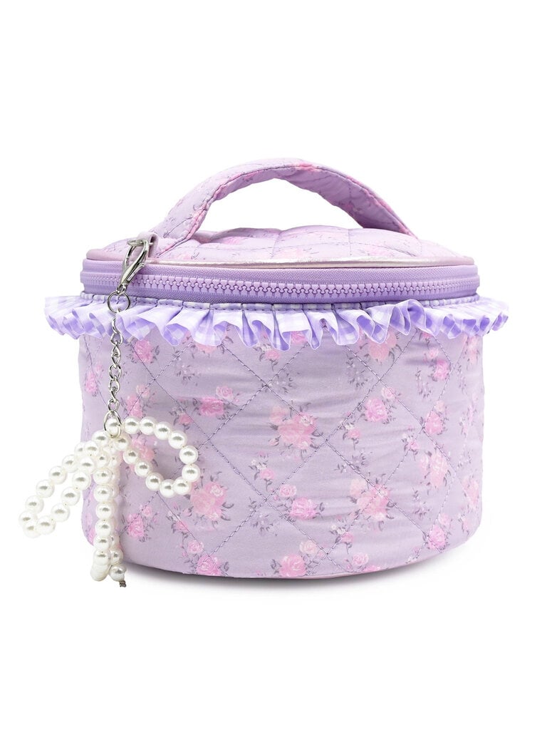 Quilted Floral Round Glam Bag with Charm