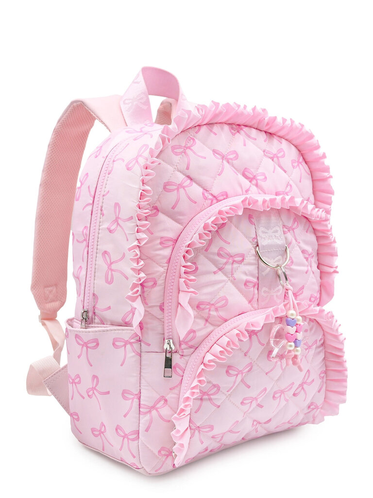 Bow Pink Ruffle Quilted Large Backpack