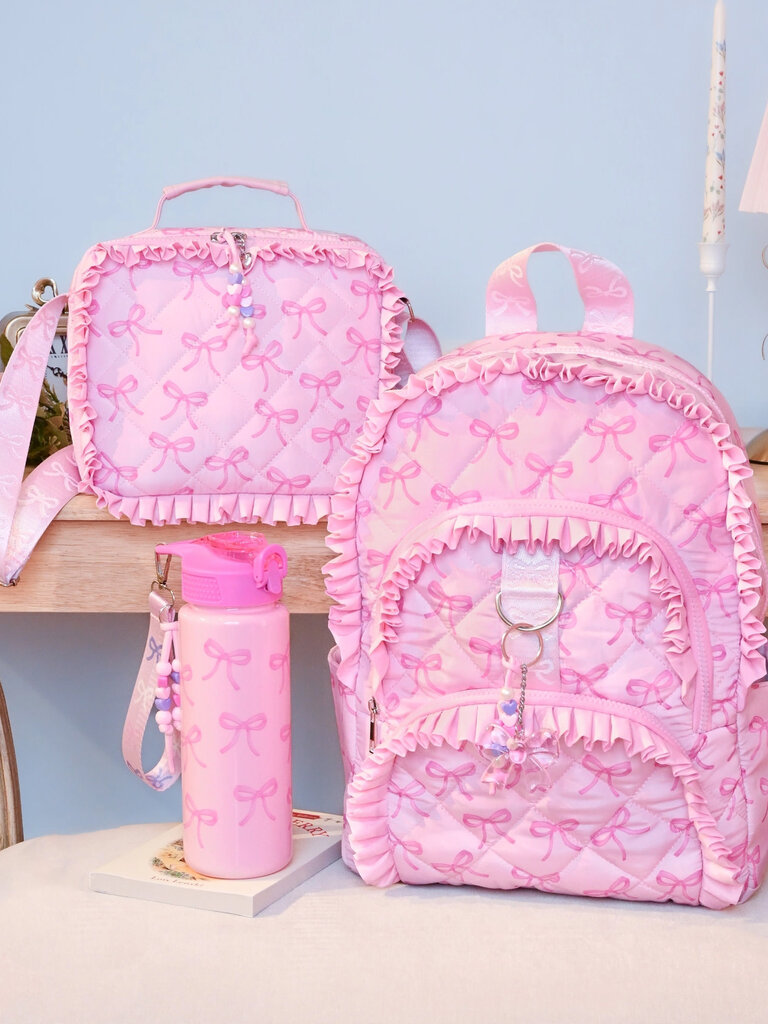 Bow Pink Ruffle Quilted Large Backpack