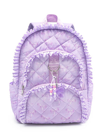 Bow Purple Ruffle Quilted Large Backpack