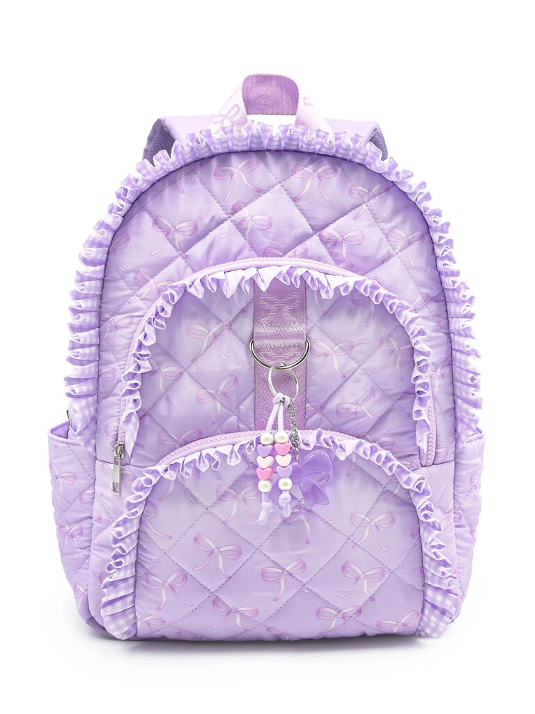 Bow Purple Ruffle Quilted Large Backpack