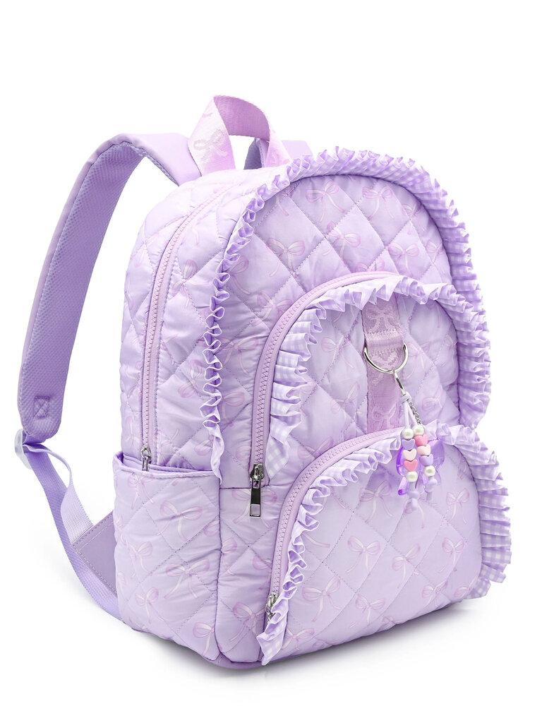 Bow Purple Ruffle Quilted Large Backpack