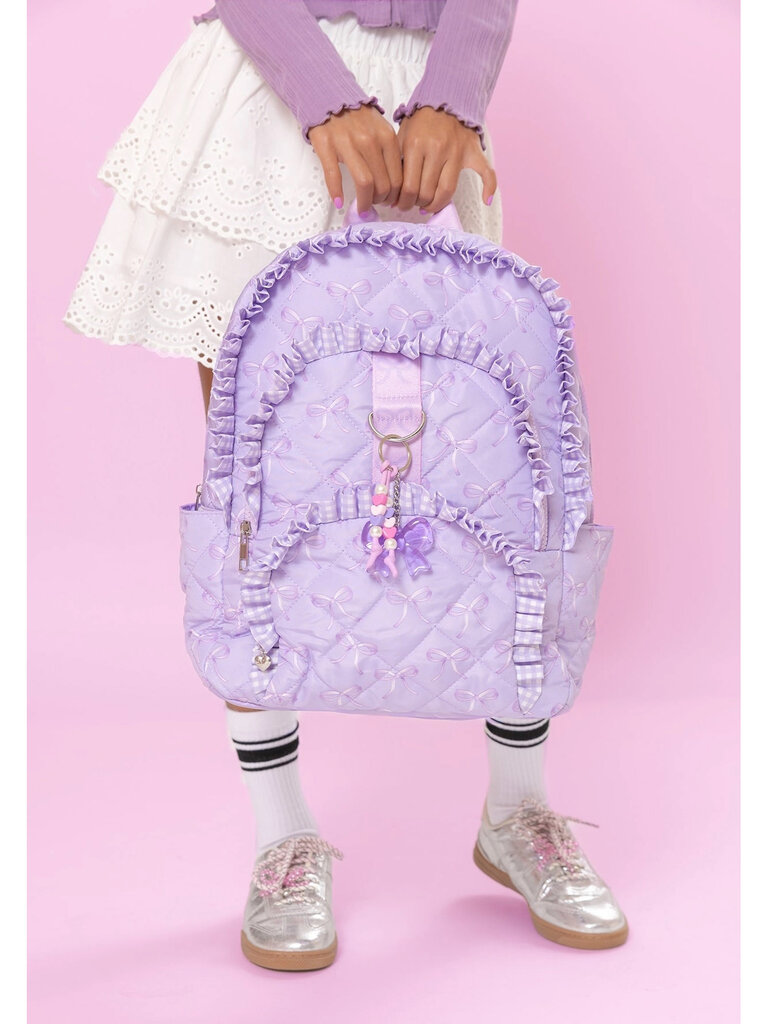 Bow Purple Ruffle Quilted Large Backpack