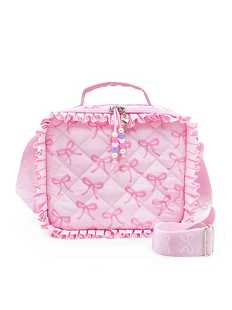 OMG Accessories Bow Pink Ruffle Quilted Lunch Bag