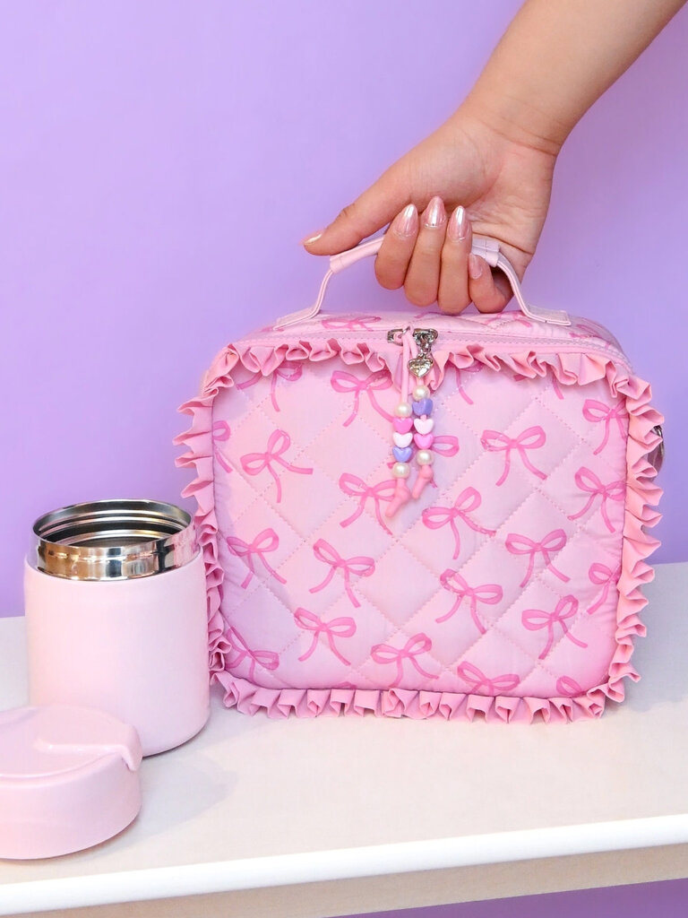 Bow Pink Ruffle Quilted Lunch Bag