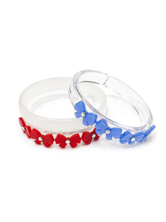Lilies and Roses Red & Blue Bows Bangle Set