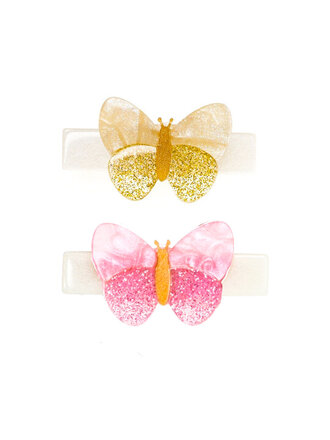 Lilies and Roses Gold & Pink Shimmer Butterflies Hair Clips