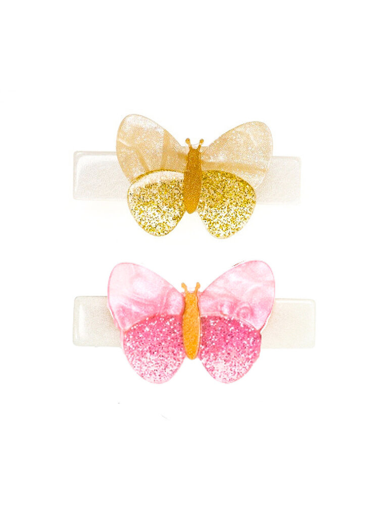 Lilies and Roses Gold & Pink Shimmer Butterflies Hair Clips