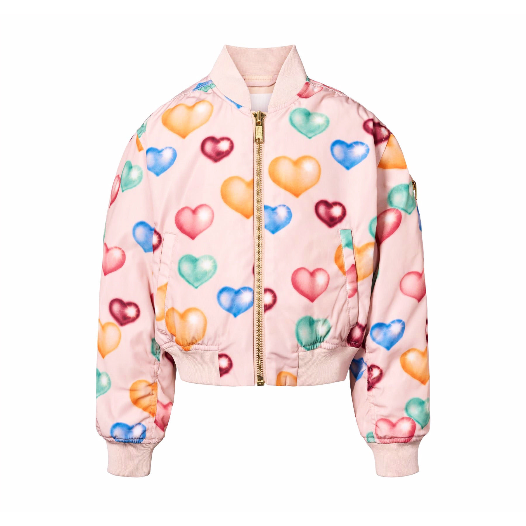 Molo Girls Hedia Rainbow Heart Bomber Jacket - Pumpkin and Bean