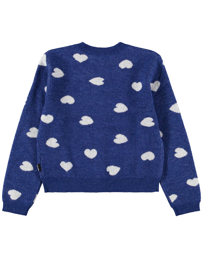 Molo Girls Navy Heart Ginny Cardigan - Pumpkin and Bean