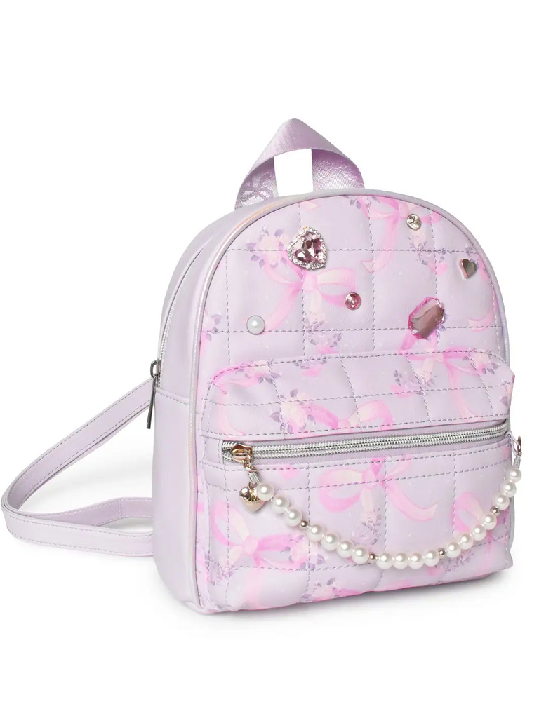 Quilted Rhinestone Bow Mini Backpack