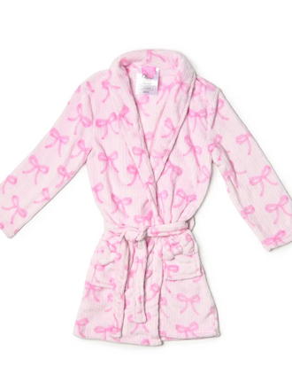 Fleece Striped Bow Printed Cozy Bathrobe