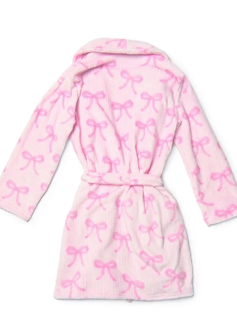 Fleece Striped Bow Printed Cozy Bathrobe