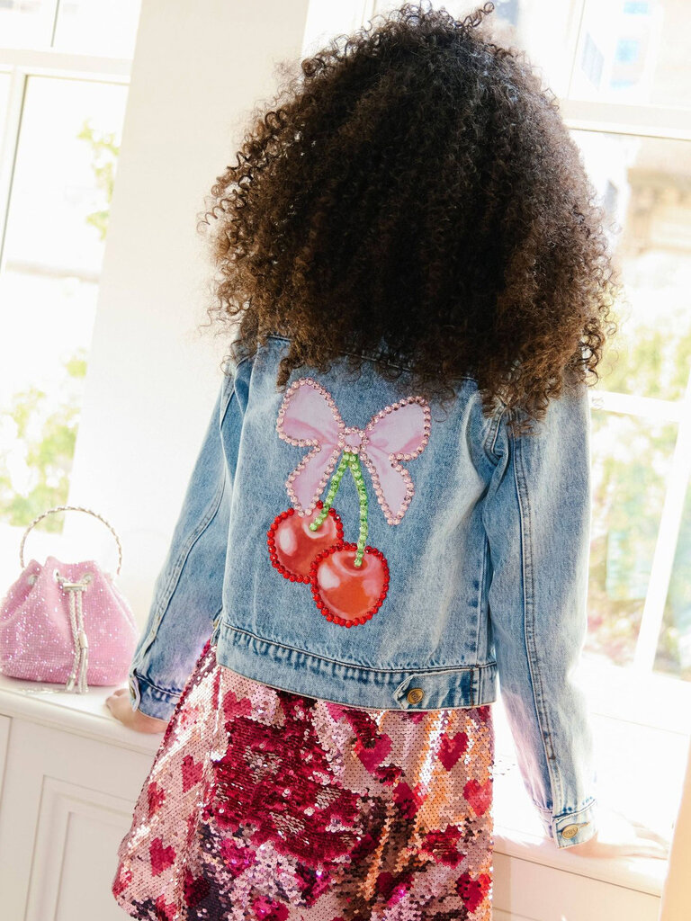 Lola and the Boys Crystal Cherry Bow Denim Jacket
