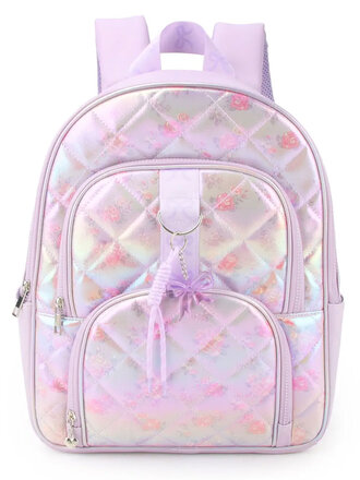 Metallic Floral  Quilted Backpack with Charm