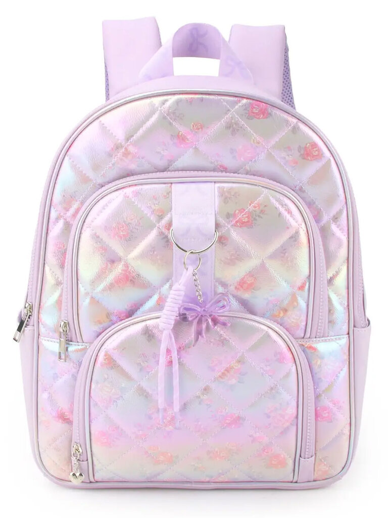 Metallic Floral  Quilted Backpack with Charm