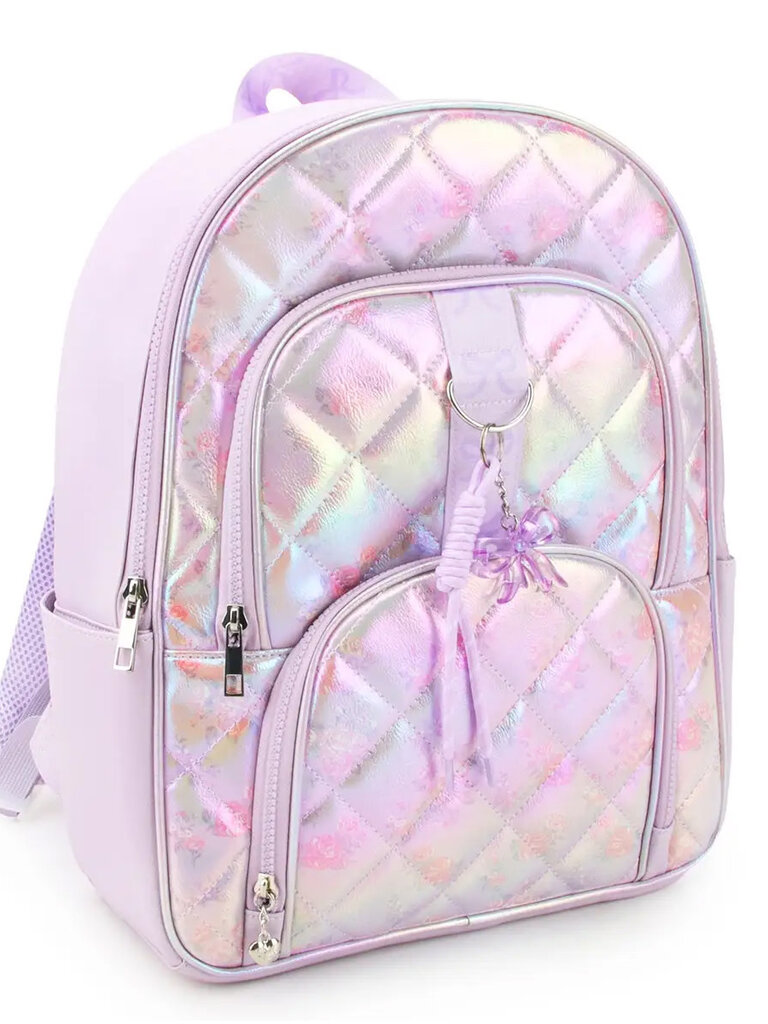 Metallic Floral  Quilted Backpack with Charm