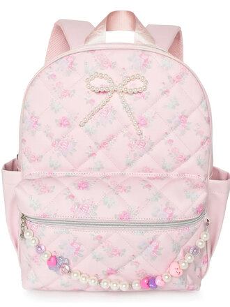 Floral Quilted Backpack w Pearl Charm