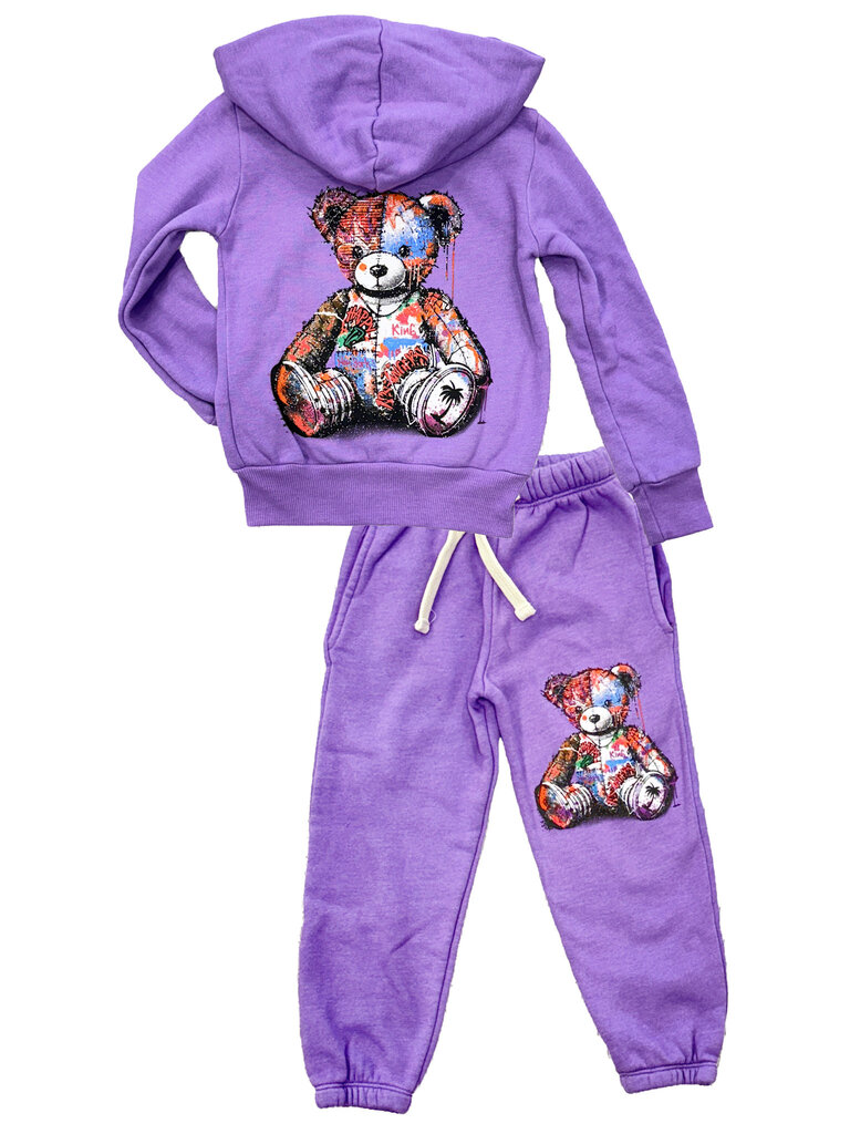 Californian Vintage Purple Teddy Bear Zip Hoodie