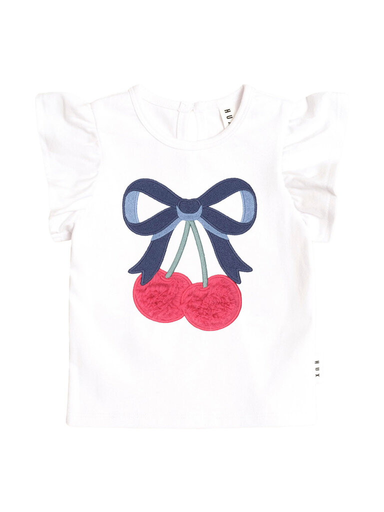 HUXBABY Cherry Bow Frill Sleeve Tee